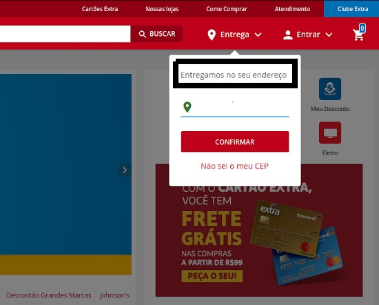 Clube Extra Consulta de CEP em área de entrega